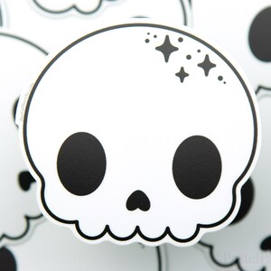White Skull Cute Matte Vinyl Sticker, 3&quot; Premium White Weatherproof Vinyl Sticker, Kawaii Art
