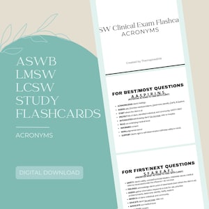 Flashcards do exame LMSW/LCSW - Siglas | Material de estudo do exame ASWB | Exame de licenciamento | Preparação definitiva para o exame | Exame de licenciamento de serviço social