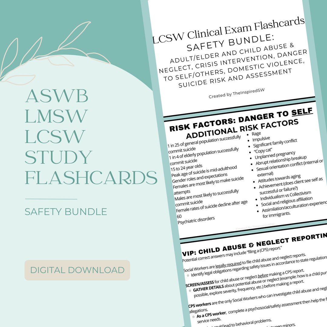 LMSW/LCSW Exam Flashcards Safety Bundle ASWB Exam Study Material