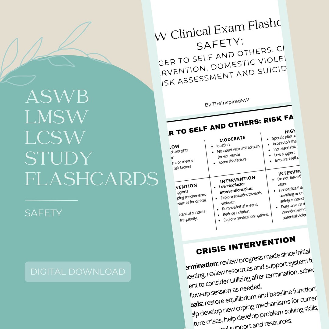 LMSW/LCSW Exam Flashcards Safety and Risk Assessment ASWB Exam Study