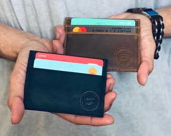 Gepersonaliseerde kaarthouder, gepersonaliseerde kaarthouder, gepersonaliseerde leren kaarthouder, slanke leren kaarthouder, leren creditcardportemonnee