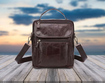 Leren herentas, stijlvolle leren schoudertas, duurzame crossbodytas voor heren, klassieke leren tas voor werk of reizen