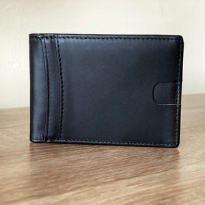 Cartera de cuero para hombre, cartera personalizada, cartera grabada para hombre, cartera de cuero con bloqueo RFID, cartera de cuero para hombre, ideas para regalos de aniversario Negro