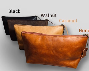 Leather Makeup Bag, Makeup Bag For Her, Personalized Makeup Bag, Cosmetic Bag, Toiletry Bag, Bridesmaid Makeup Bag, Gift for Her