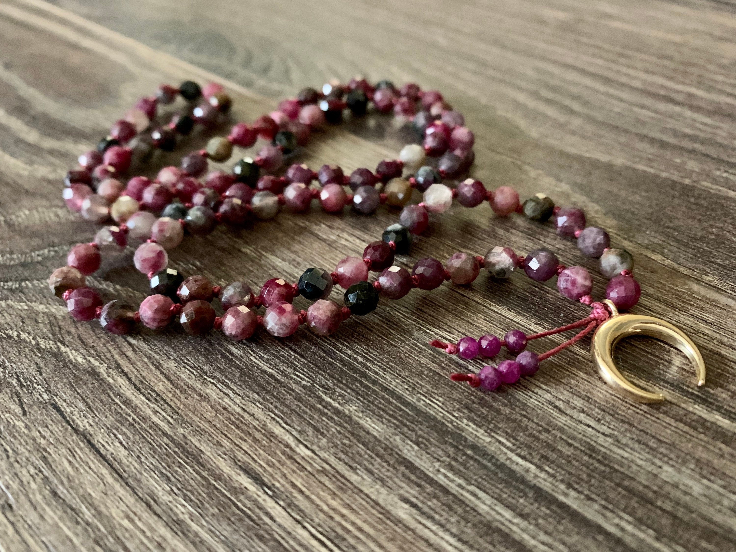The SERENITY Mala 108 Bead Faceted Pink Tourmaline Ruby - Etsy Canada