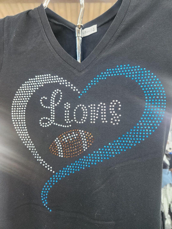 Handmade Lions Women Rhinestone Tees. **Sm-3XL Pre Shrunk  Cotton  Bella Canvas Brand