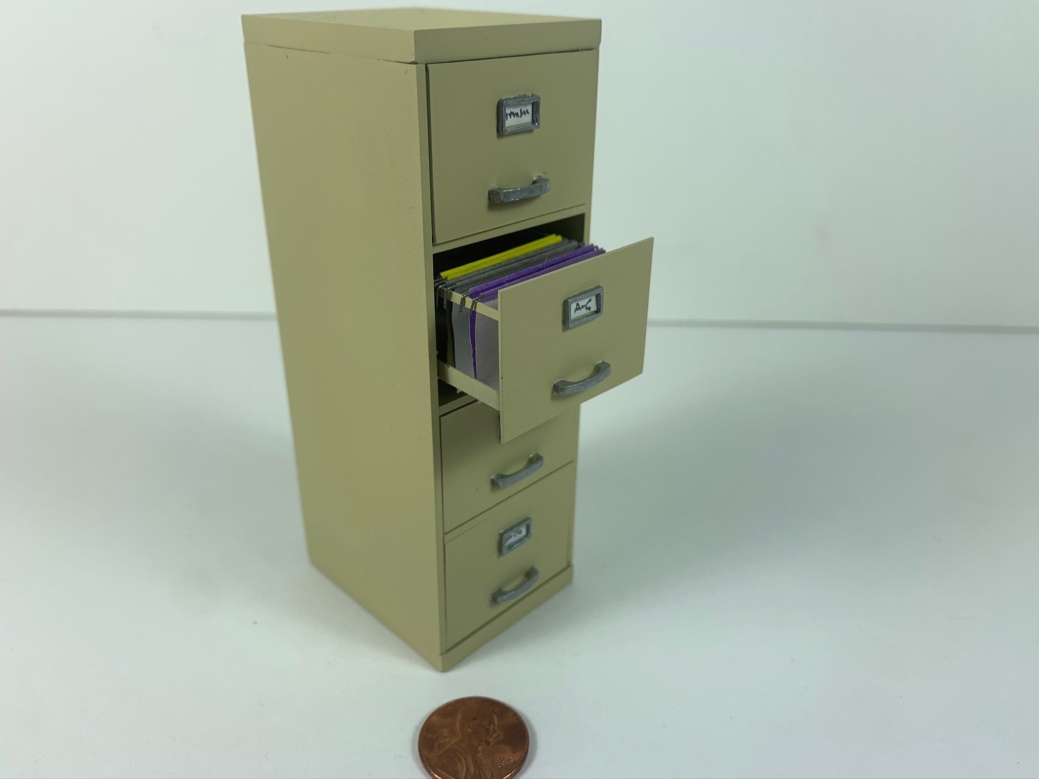 Miniature Large File Cabinet with open drawer