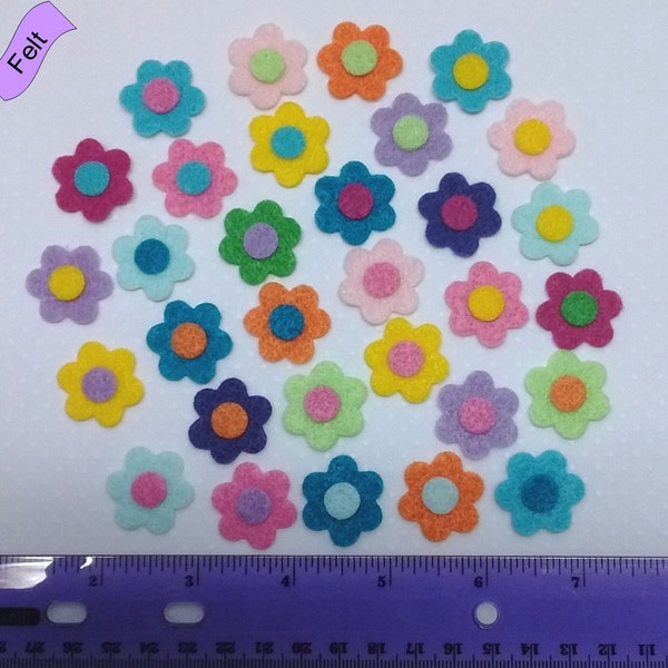 Little Felt Flowers, 7/8", Die Cut Felt Flowers, Small Flowers,  Bright Assortment, Mixed Colors, Choose Quantity