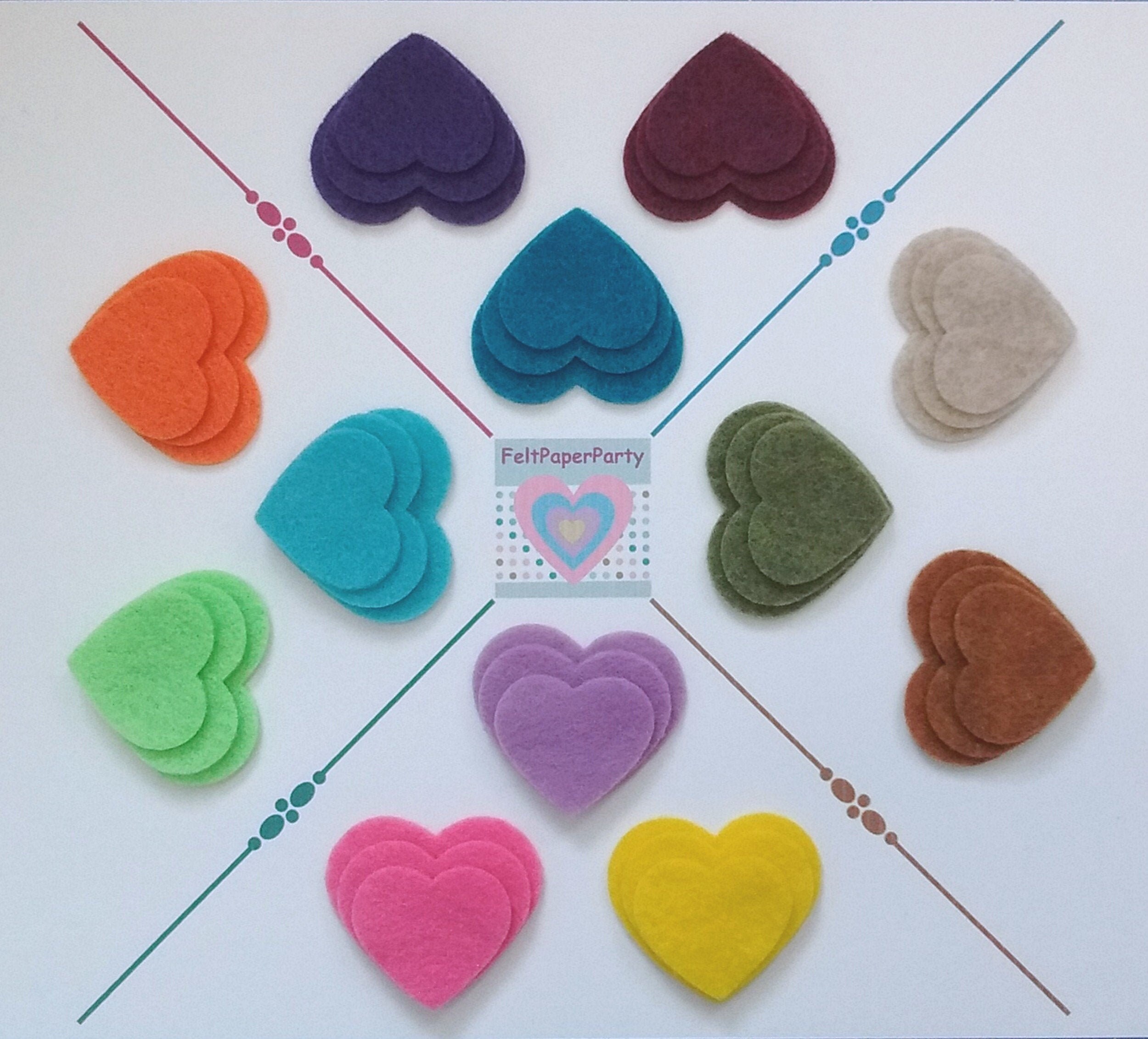 Die Cut Felt Shapes 18 Designs Card Making Crafts - Heart Flower Square -  BU1291