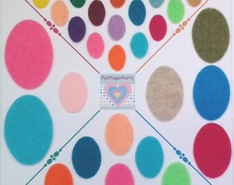 Felt Ovals, Die Cut Felt Ovals, 35 Color Choices, Choose Size, 1", 1.5", 2" or 2.5"