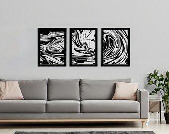 Minimalist, Abstract, Mid Century Modern, Liquid, Home Decor Set of 3 Prints