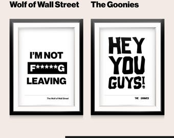 Minimalist Cult Classics Movie Quotes Posters. Black and White. A3 A4 print.