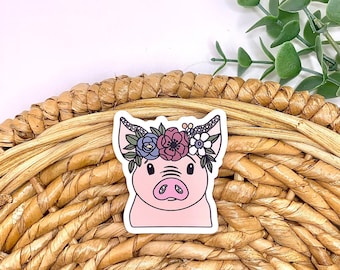 Pig sticker, waterproof sticker, floral pig sticker, pig decal, animal stickers, laptop stickers, farm sticker, tumbler sticker, vinyl decal