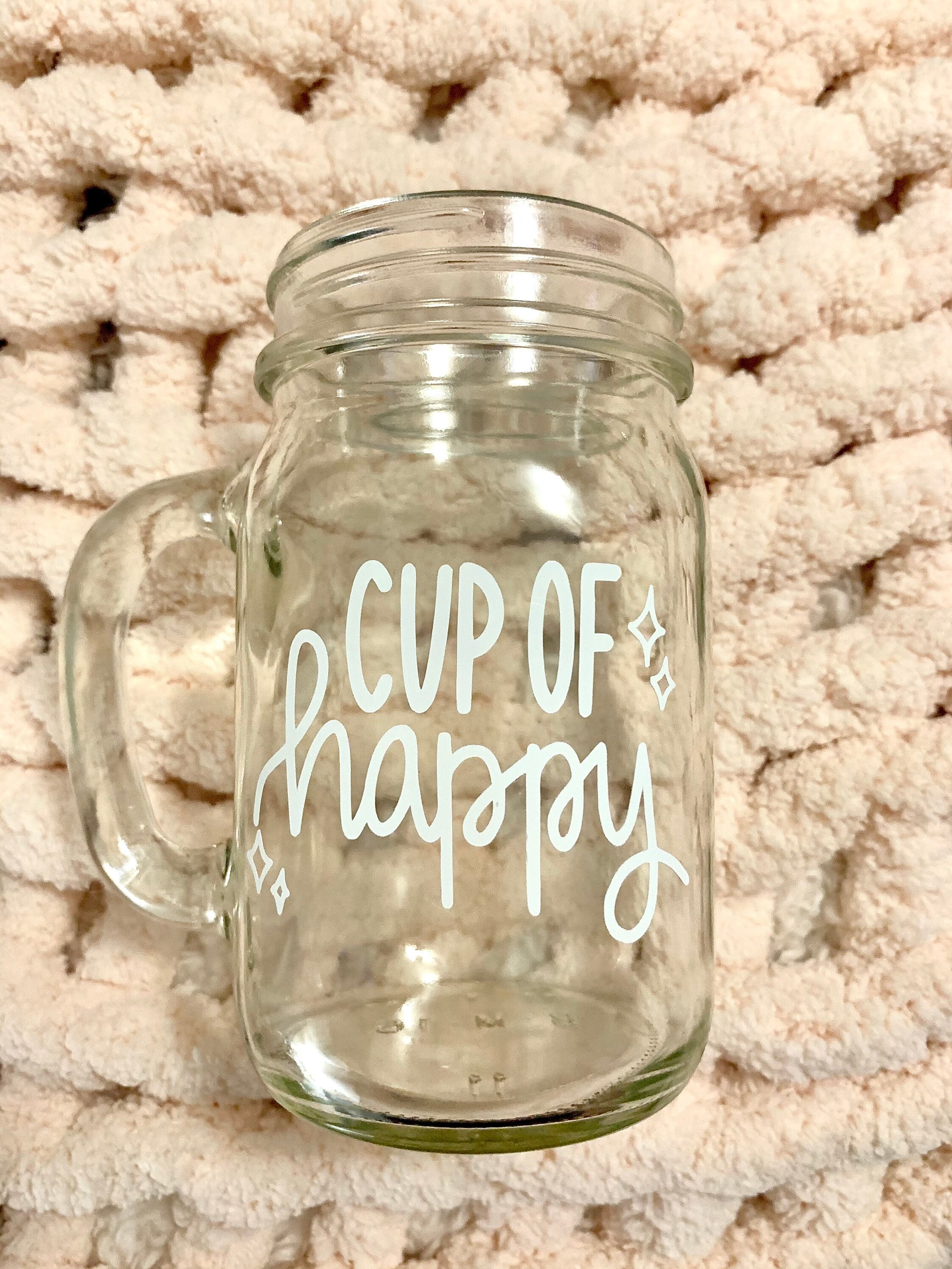 Cup of happy mason jar coffee mug cute coffee cups glass Etsy