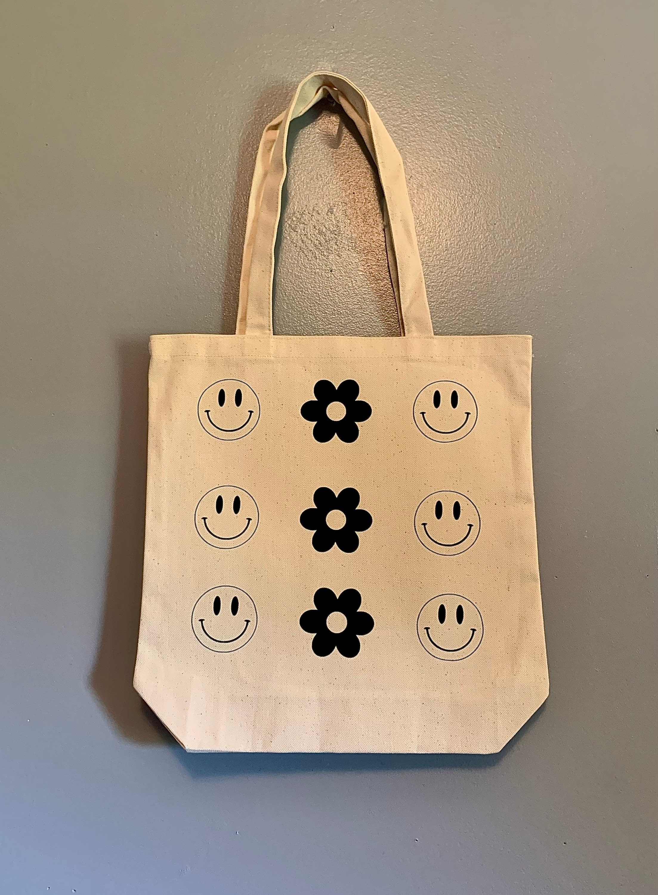 Smiley Face Retro Flower Tote Bag Smiley Face Tote Retro Etsy
