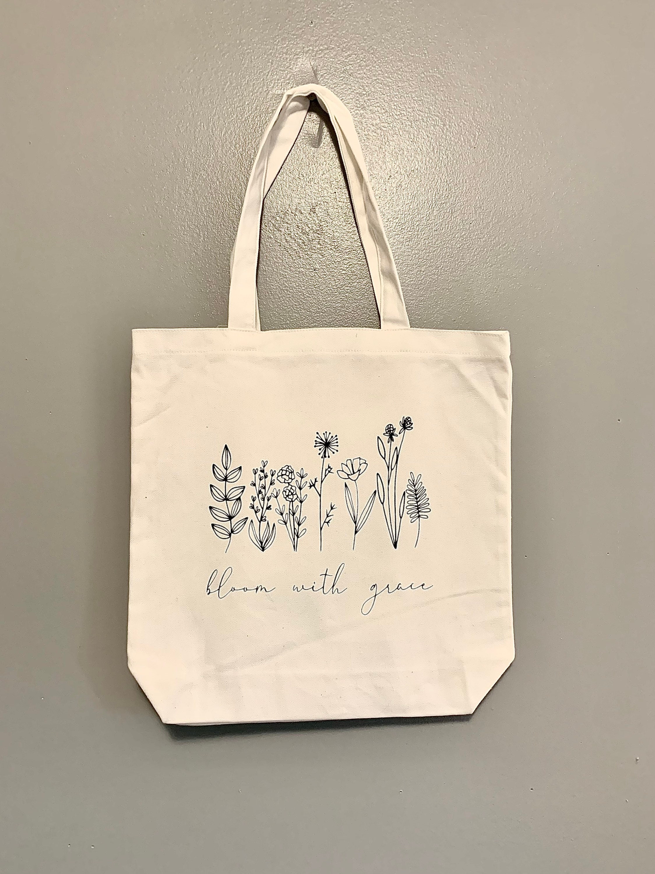 Bloom with grace reusable canvas tote bag reusable grocery | Etsy