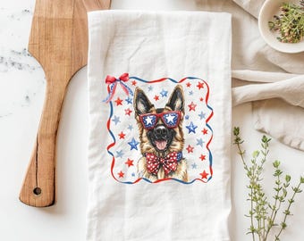 German Shepard 4th of July Kitchen Towel, Merica Dog Tea Towel, Patriotic Dog Kitchen Towel, Independence Day Towel,  Shepard Tea Towel