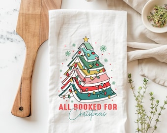 All booked for Christmas towel, book lovers tea towel, Christmas book towel, Literature Tea Towels, Book Tea Towels, book dish towels