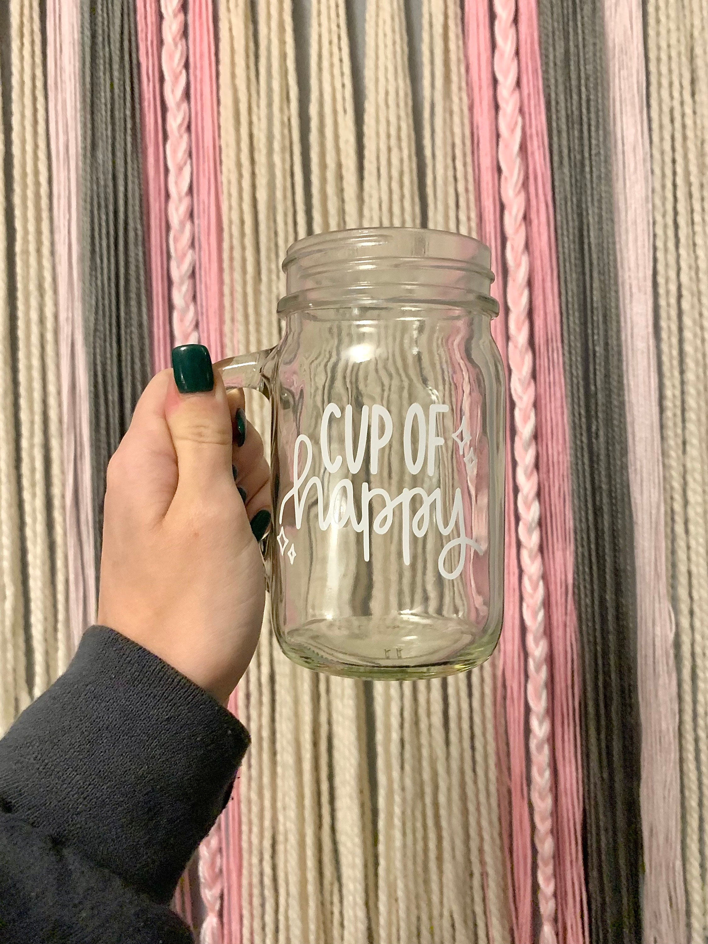 Cup of happy mason jar coffee mug cute coffee cups glass Etsy