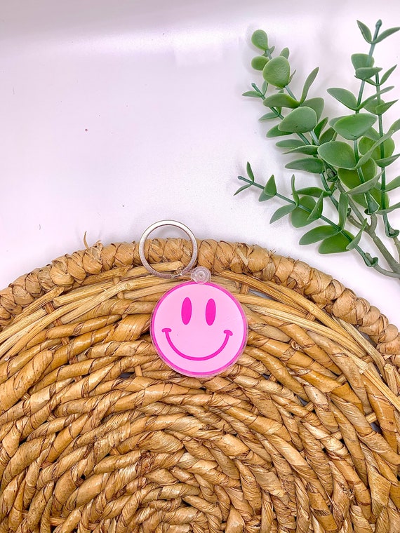 Pink Smiley Face Key Chain Acrylic Keychain Trendy Keychain Etsy