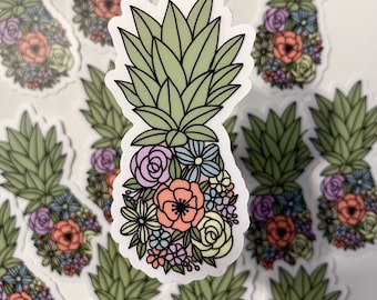 Clear floral pineapple sticker, pineapple sticker, laptop sticker, water bottle sticker, pineapple sticker, waterproof sticker, floral decal