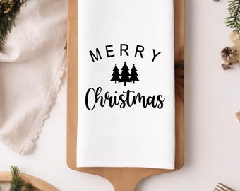 Merry Christmas tea towel, farmhouse style Christmas kitchen decor, Christmas flour sack tea towel, Christmas gifts, cute kitchen towels