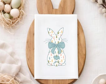 Easter Bunny Tea Towel, Spring Kitchen Towel, Cute Rabbit Dish Towel, Farmhouse Easter Decor, Bunny Kitchen Decor, Hostess Gift