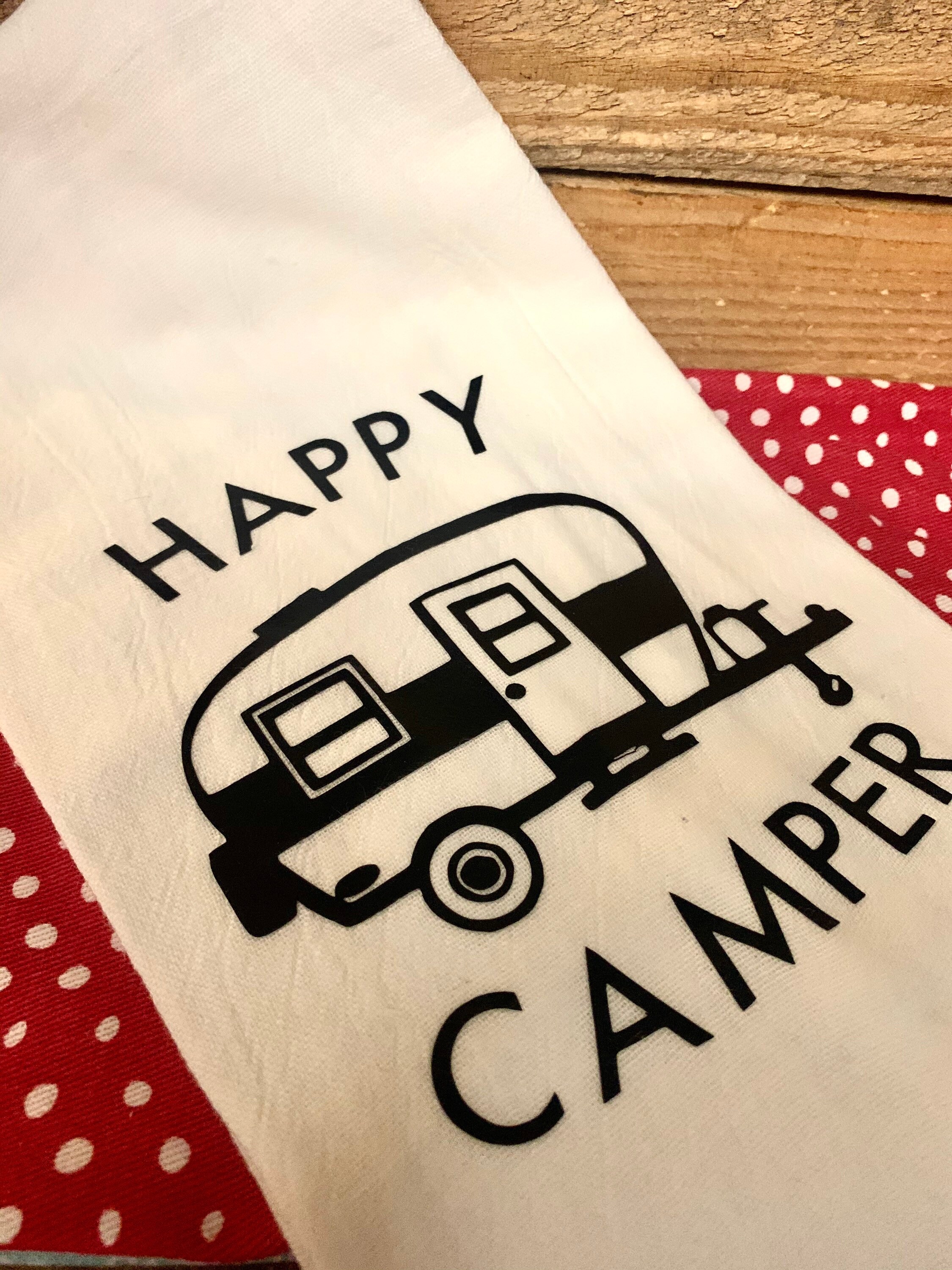 Happy camper tea towel Camper decor witty tea towels Etsy