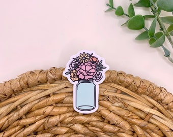 Mini mason jar flower sticker, flower bouquet sticker, floral sticker, laptop sticker, waterproof sticker, flower sticker, vinyl sticker