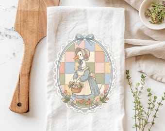 Vintage Easter Goose Tea Towel, Cottagecore Floral Kitchen Towel, Spring Kitchen Towel, Goose Kitchen Towel, Easter Tea Towel, Spring Towel