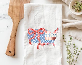 USA patchwork kitchen towel, patriotic tea towel, 4th of July kitchen towel, vintage July 4th towel, coquette fourth of July dish towel