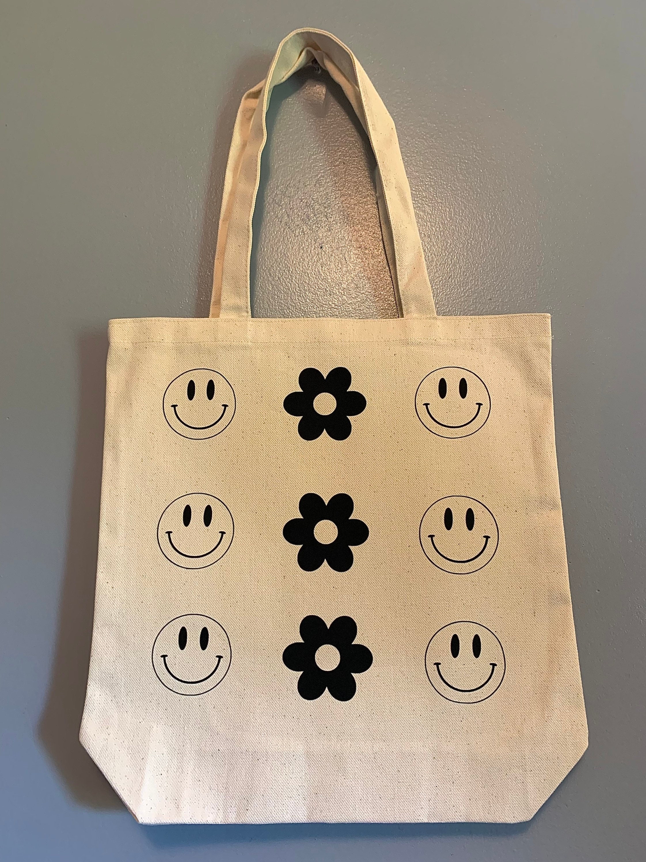 Smiley Face Retro Flower Tote Bag Smiley Face Tote Retro - Etsy