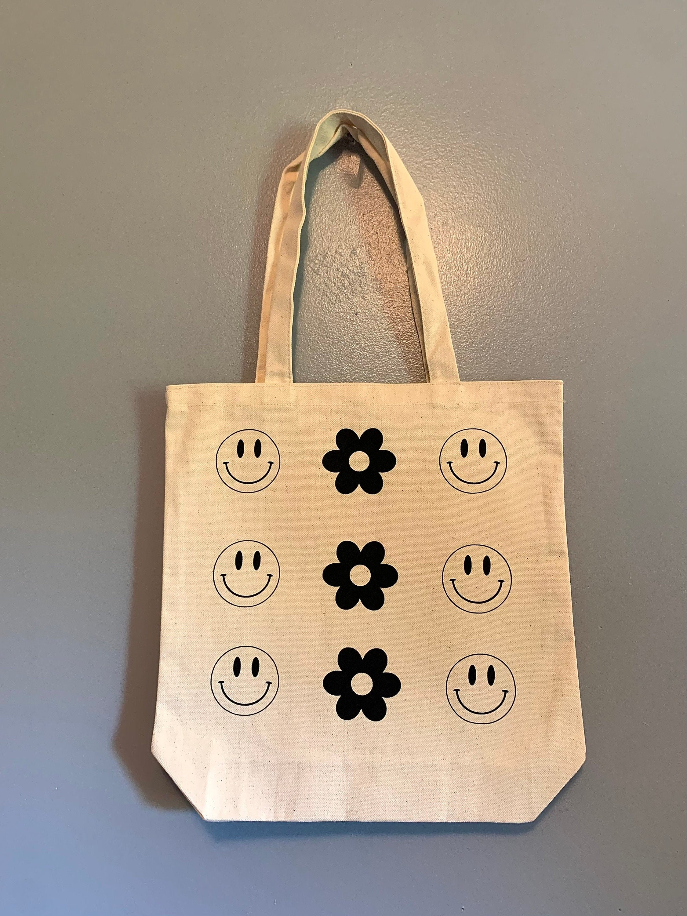 Smiley Face Retro Flower Tote Bag Smiley Face Tote Retro - Etsy UK