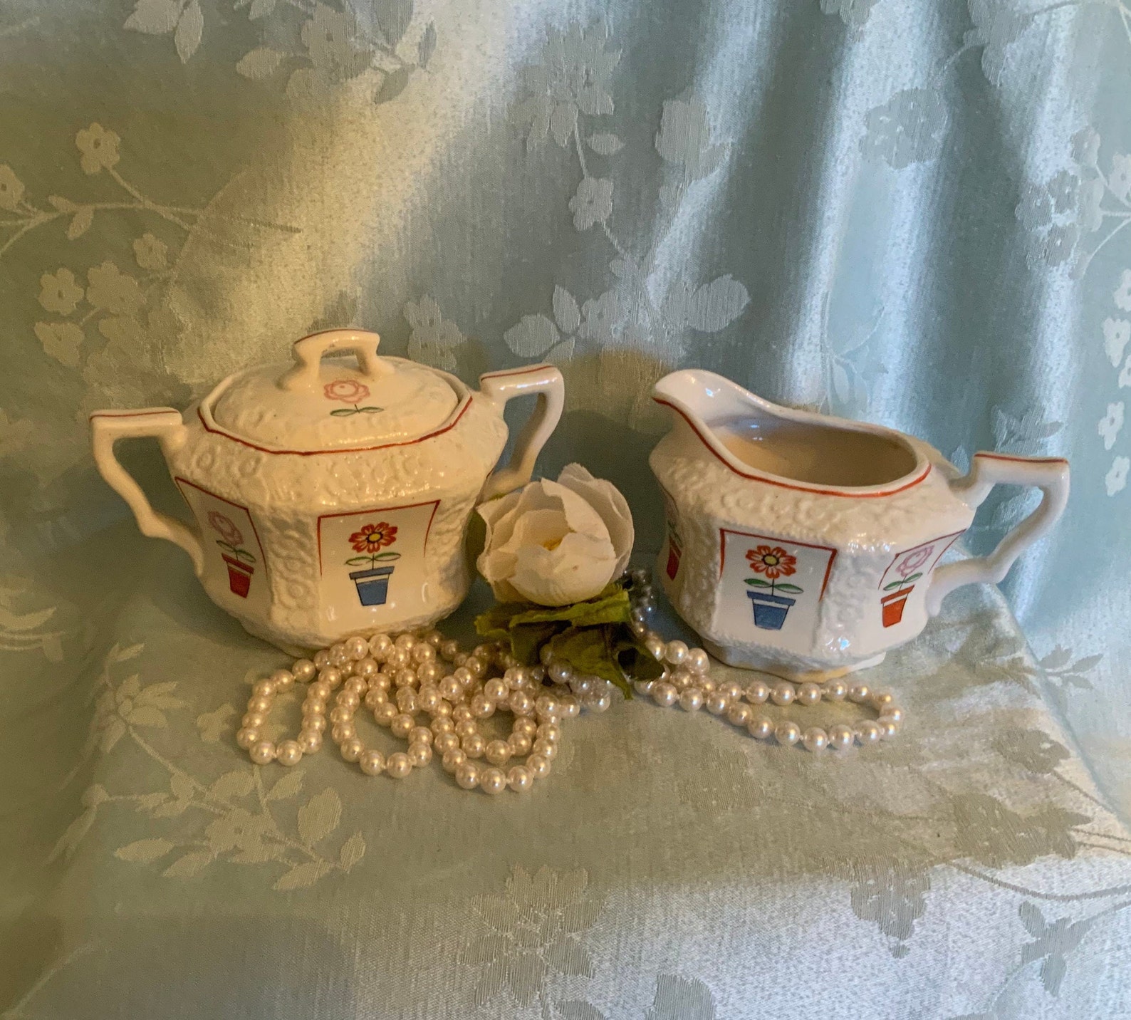 Vintage Creamer & Sugar Hand Painted Made in Japan Etsy