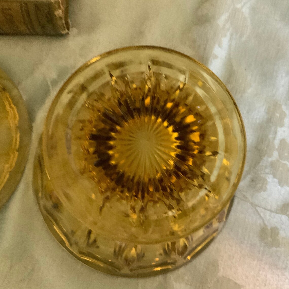 Vintage Amber Glass Pedestal Bowl with Lid Sunburst and Etsy