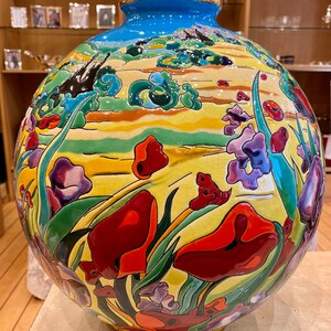 Vase Boule Céramique Longwy – Style Moderniste – Multicolore – Occasion