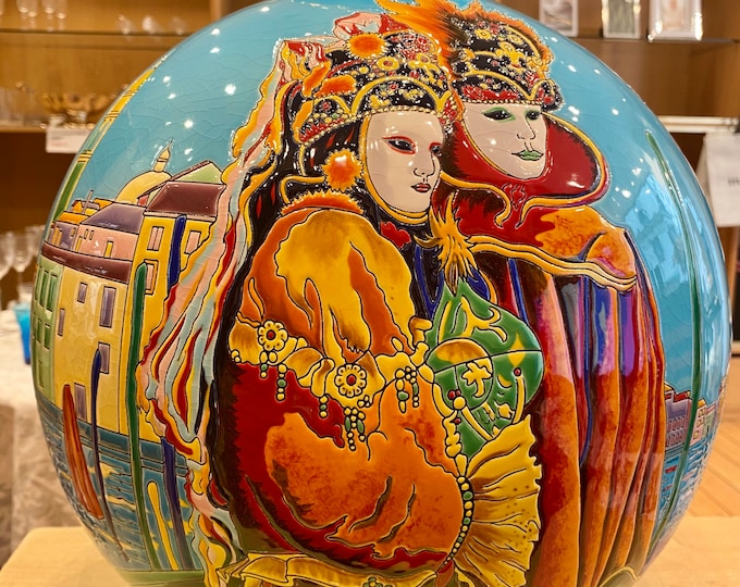 Large Venice Ball Vase, Longwy Enamels