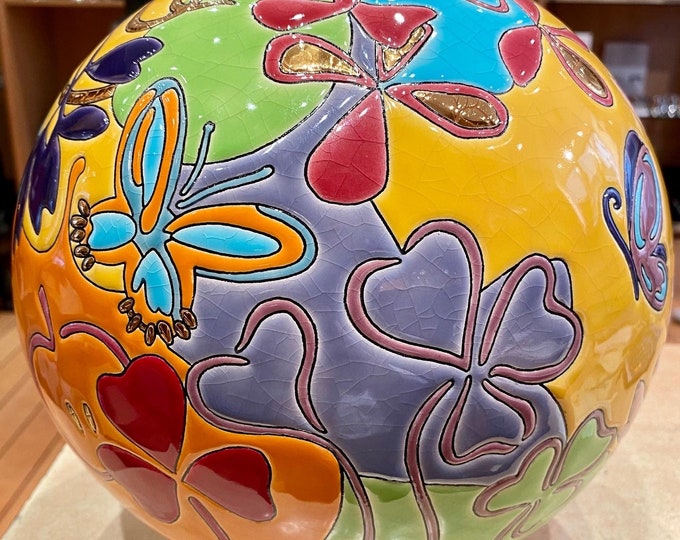 Large Longwy Enamel Ball Vase