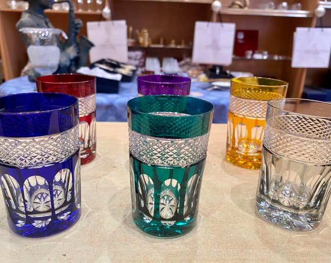 6 colored crystal tea glasses