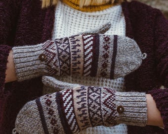 Convertible Alpaca Mittens: Fair Isle Fingerless Gloves