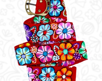 Hand embroidered belt floral colorful, peruvian embroidered belts, floral ethnic belt, boho belt wool, gifts for her, floral ethnic belt