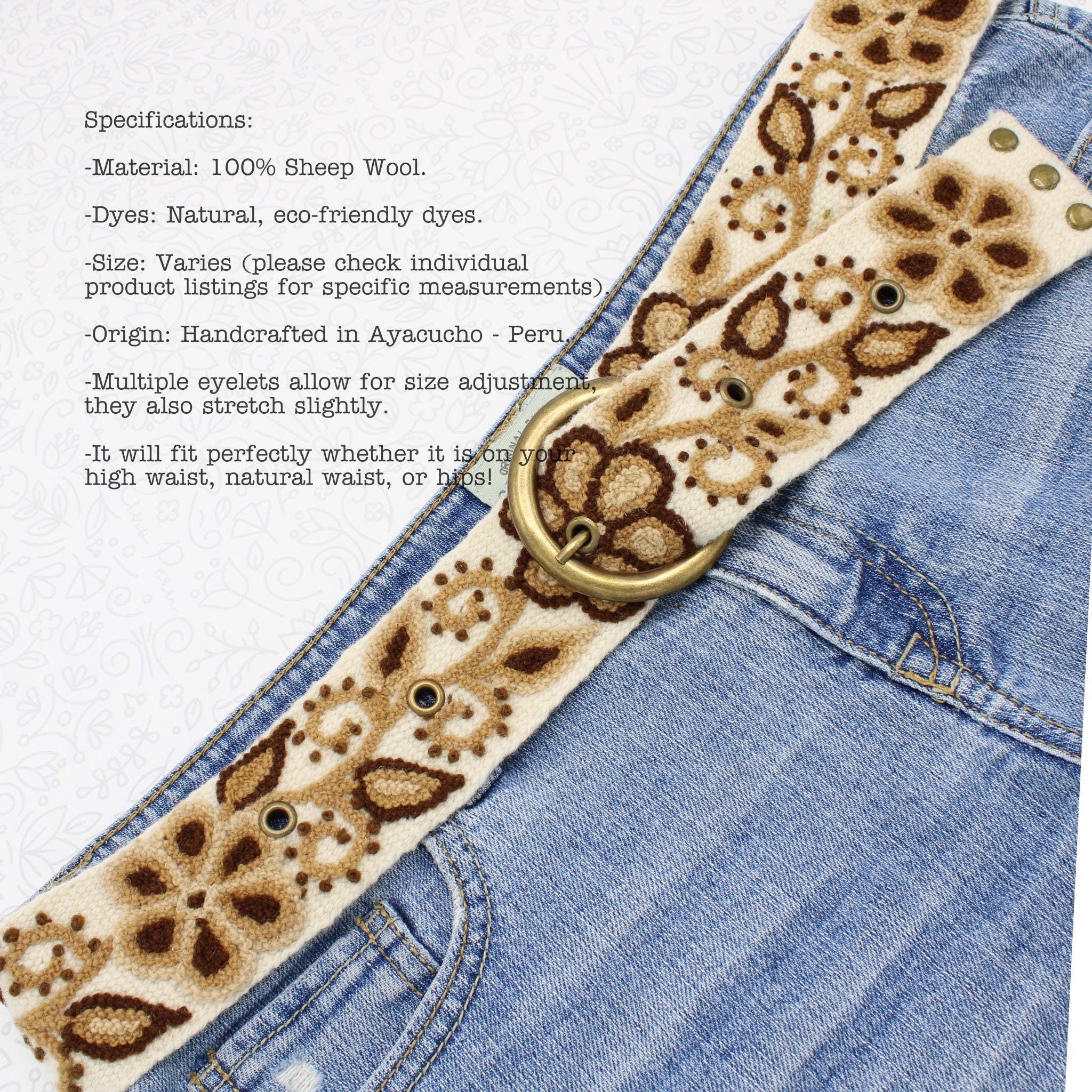 Handmade Peruvian Embroidered Wool Belt - Floral Boho Ethnic Waist, Off-White Photoroom_20251203_124908_2048  main image 2