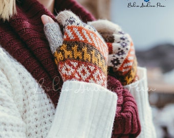 Baby Alpaca Unisex Mittens, Knit Fingerless Gloves, Winter Gloves Baby Alpaca. Peruvian Winter Mittens, Soft warm light gloves, Gift.