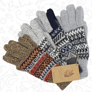 Peruvian Alpaca Winter Gloves: Fair Isle Knit Wool