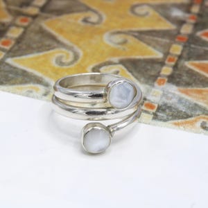 Peruvian Jewelry, Adjustable Leaf Ring, Silver Inlaid Stones, Inlaid Jewelry, Peruvian Gifts