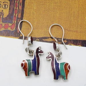 LLama Earrings, Peruvian earrings, Silver Inlaid Jewelry, Peruvian Jewelry, , Inlaid Jewelry, Peruvian Gifts
