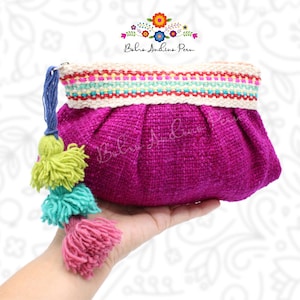 Boho Ethnic Purse, Traditional Bag, Colorful Make up Bag, Handcrafted Bag, Wool Clutch, Peruvian Gifts