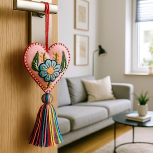 Embroidered Wool Ornament Handmade in Peru, Fair Trade Assorted Colorful Heart Deco, Wool Ornament, Christmas Decor Peru