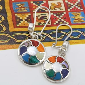 Colorful Sun Earring, Peruvian earrings, Silver Inlaid Jewelry, Peruvian Jewelry, , Inlaid Jewelry, Peruvian Gifts