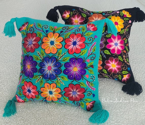 Alpaca Wool Peruvian Embroidered Pillow Case, Natural Cushion